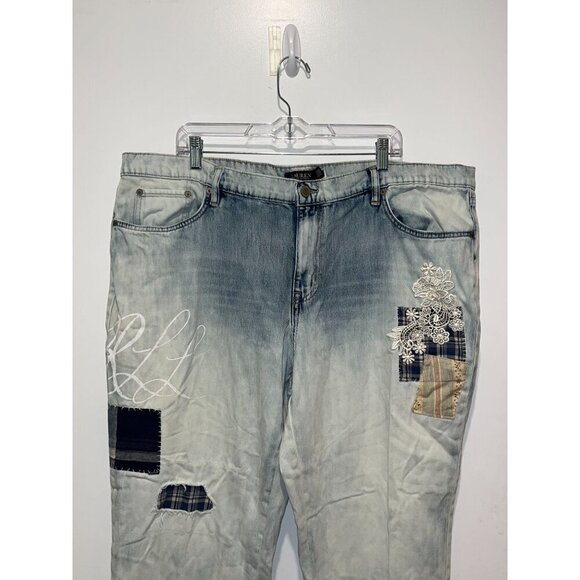 Ralph Lauren Black Label Patchwork Relaxed Tapered Ankle Jeans Women's Plus Siz - Picture 4 of 12